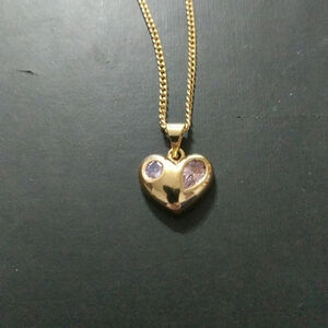 Gold Tone Pink and Purple Crystal Heart Shape Pendant Statement Necklace